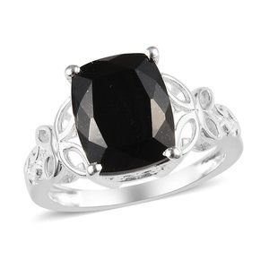 Australian Black Tourmaline Solitaire Ring in Sterling Silver 3.25 ctw  E565